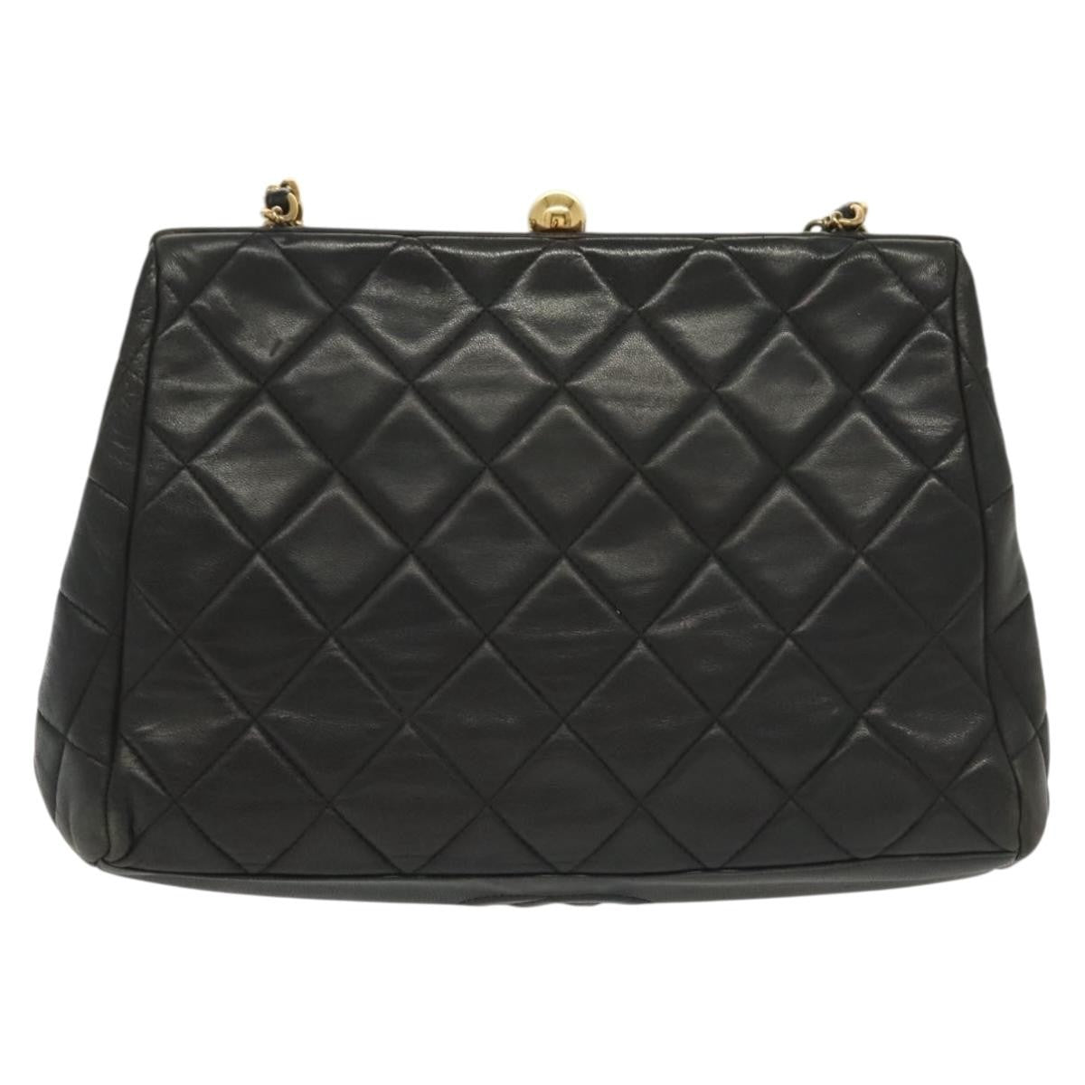 Chanel Vintage Chain Frame Bag Quilted Lambskin, BLACK, LEATHER, Shoulder bag