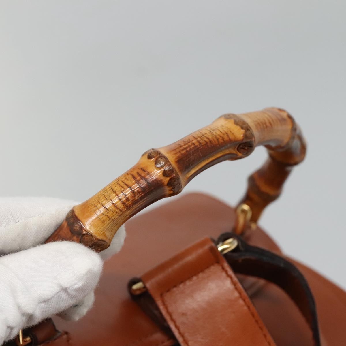 Gucci Vintage Bamboo Backpack Leather, BROWN, LEATHER, Backpack