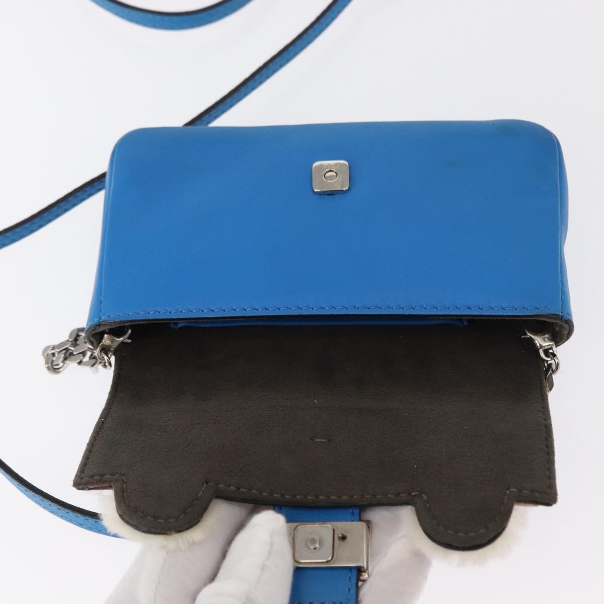 Fendi Monster Baguette Leather and Fur, BLUE, LEATHER, Handbag