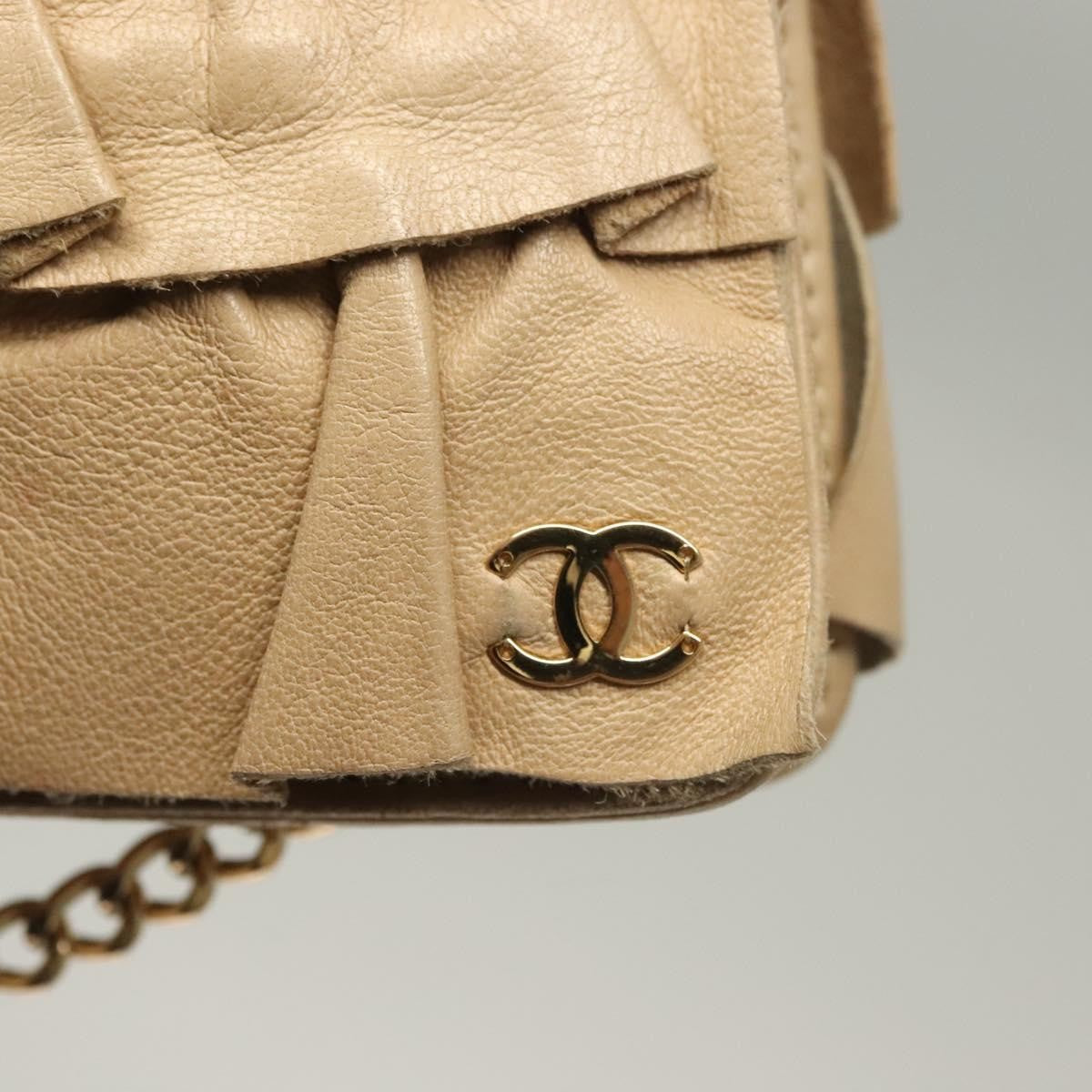 Chanel Ruffle Chain Pochette Lambskin, BEIGE, LEATHER, Clutche & pouche