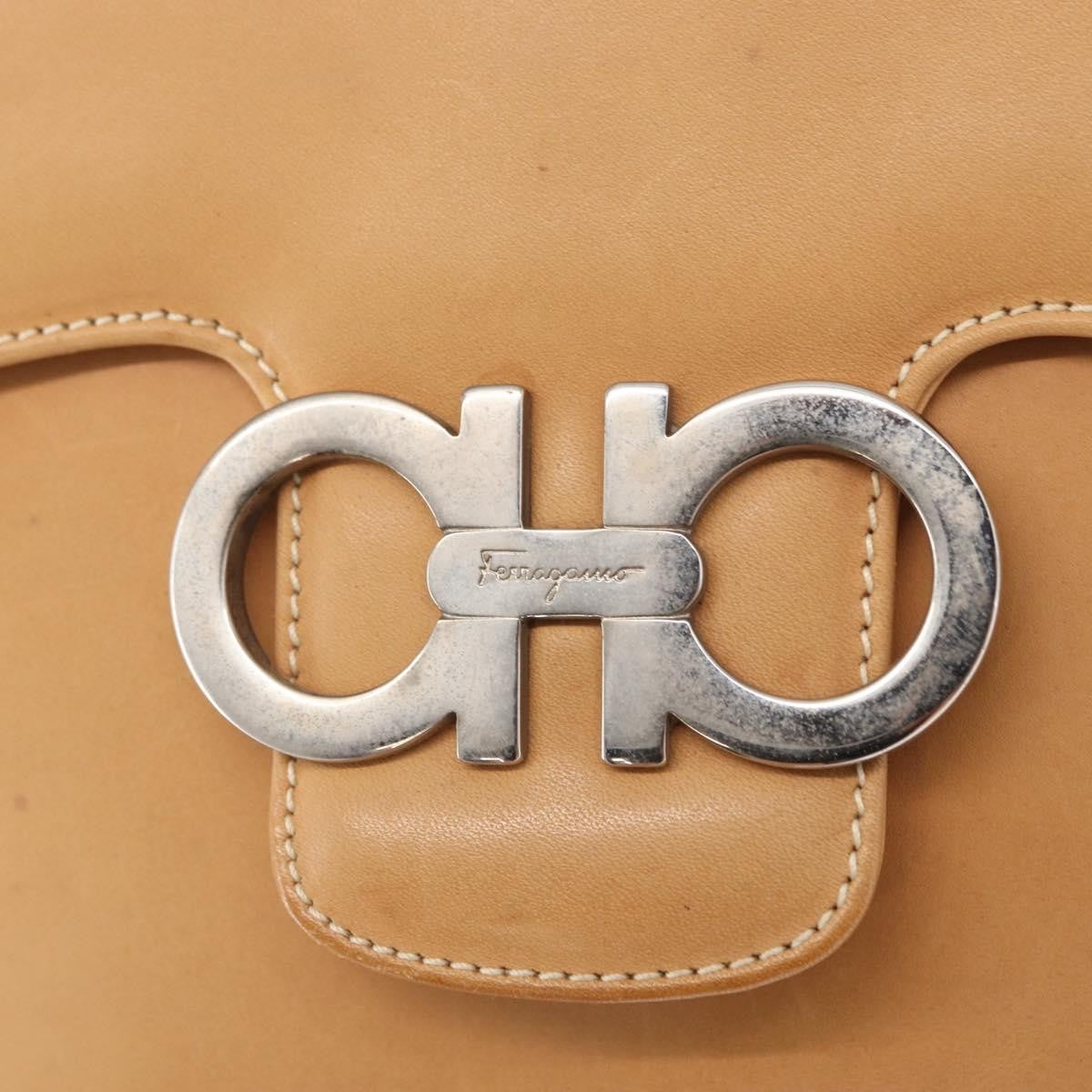 Salvatore Ferragamo Gancini Shoulder Bag Leather, BEIGE, LEATHER, Shoulder bag