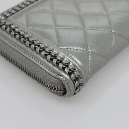 Chanel Boy Zip Jacket Wallet Quilted Calfskin, SILVER, LEATHER, Wallets