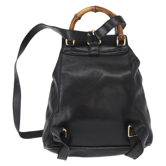 Gucci Vintage Bamboo Backpack Leather, BLACK, LEATHER, Backpack