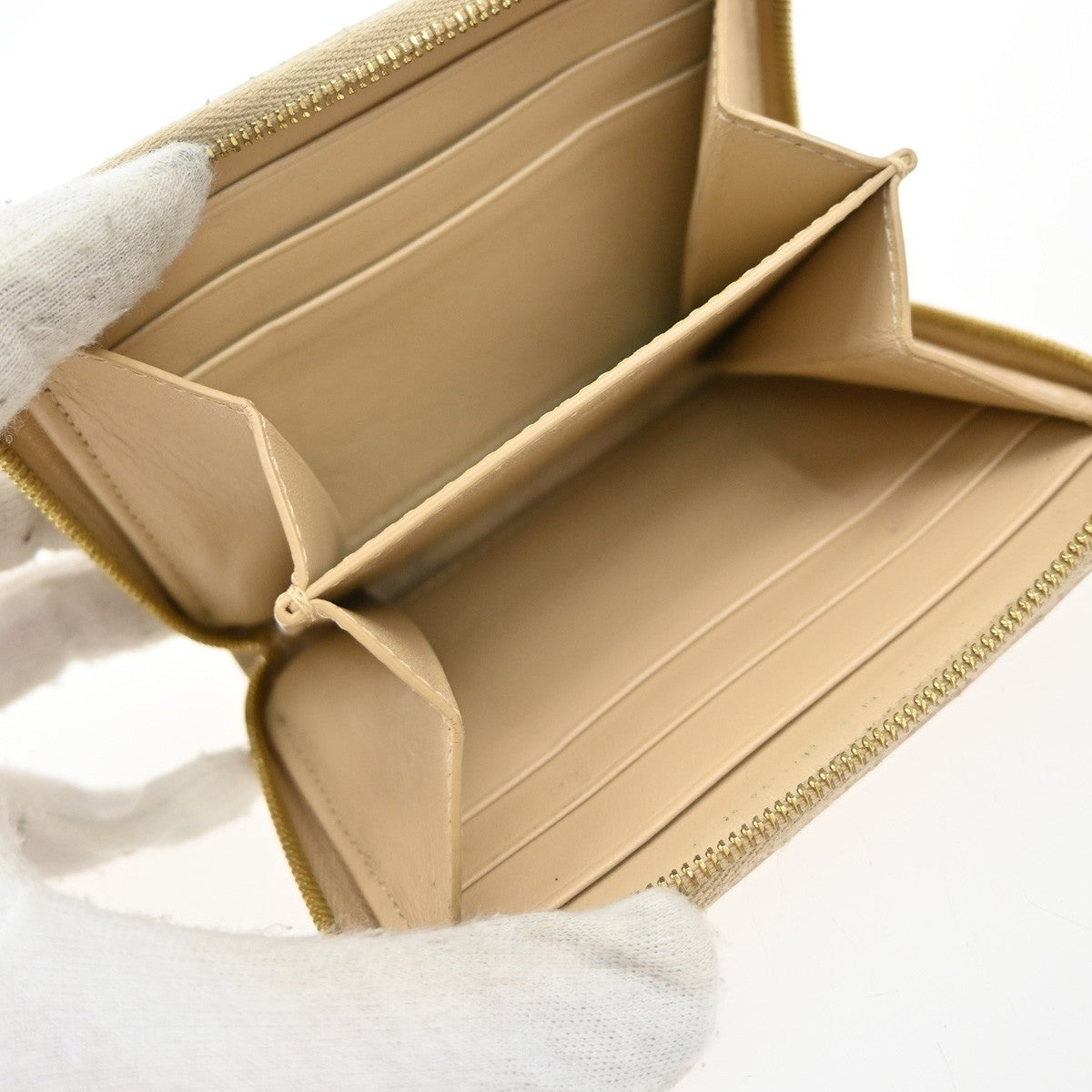 Celine C Charm Zip Around Wallet Quilted Leather, BEIGE, LEATHER, Wallets