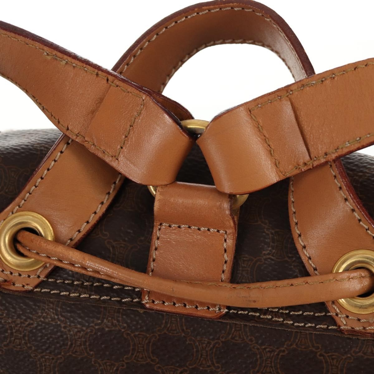 Celine Vintage Drawstring Flap Backpack Macadam Coated Canvas, BROWN, CANVAS, Backpack