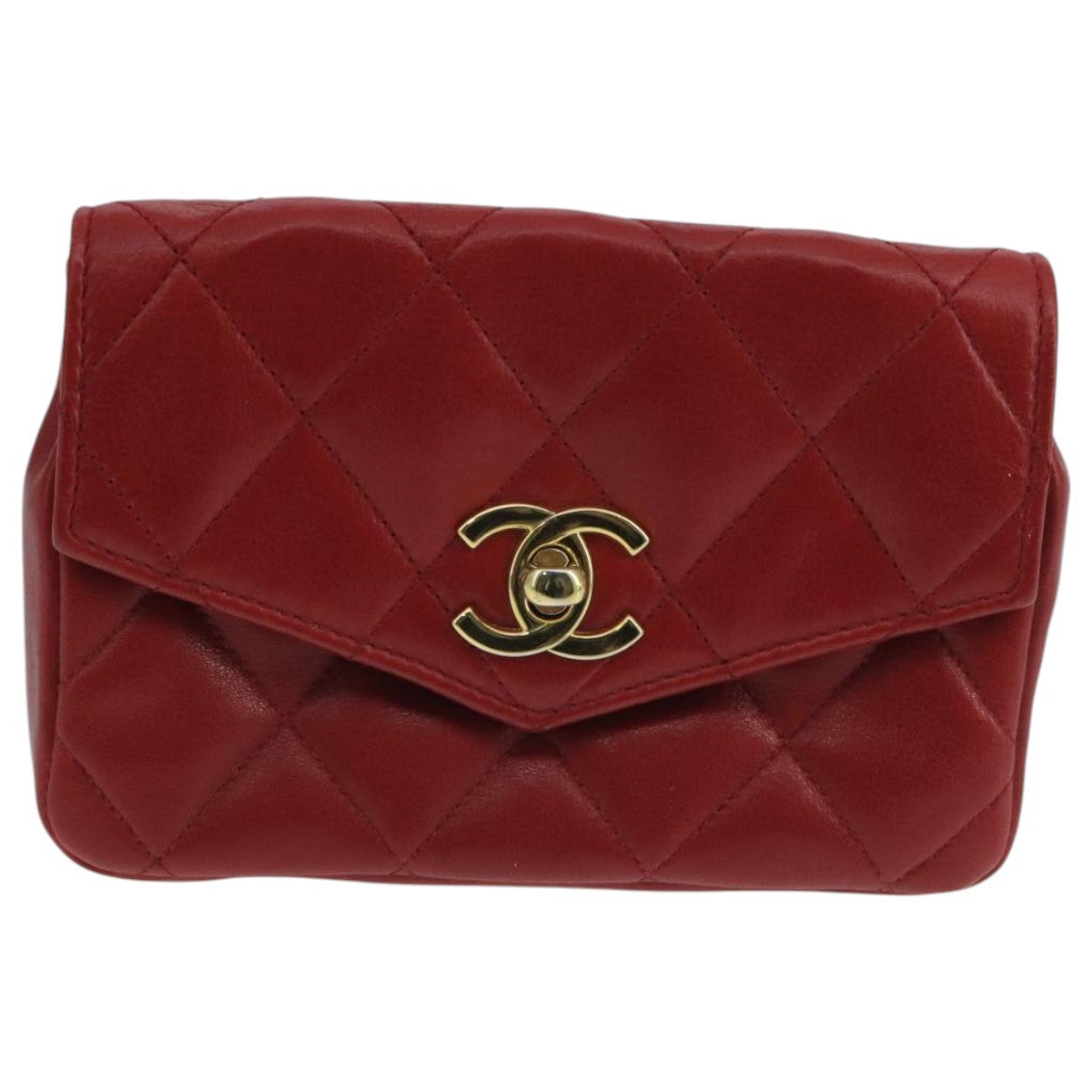Chanel Chain Envelope Belt Bag Quilted Calfskin, RED, LEATHER, Clutche & pouche
