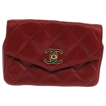 Chanel Chain Envelope Belt Bag Quilted Calfskin, RED, LEATHER, Clutche & pouche