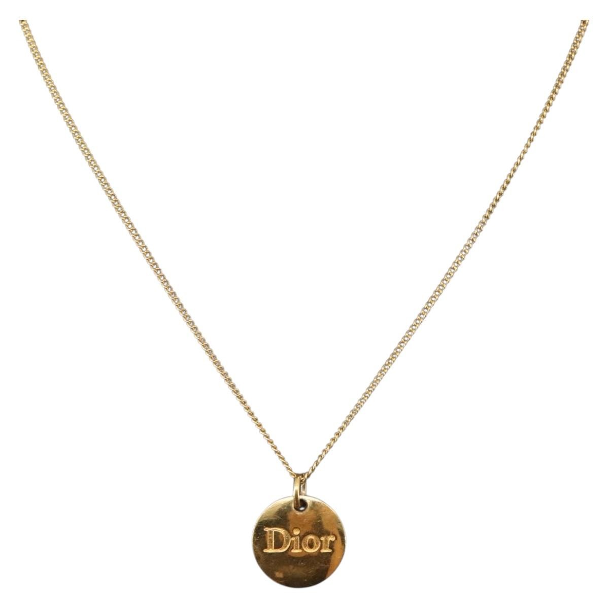 Christian Dior Round Logo Pendant Necklace Metal, GOLD, METAL, Necklace