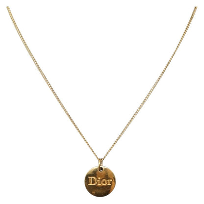 Christian Dior Round Logo Pendant Necklace Metal, GOLD, METAL, Necklace