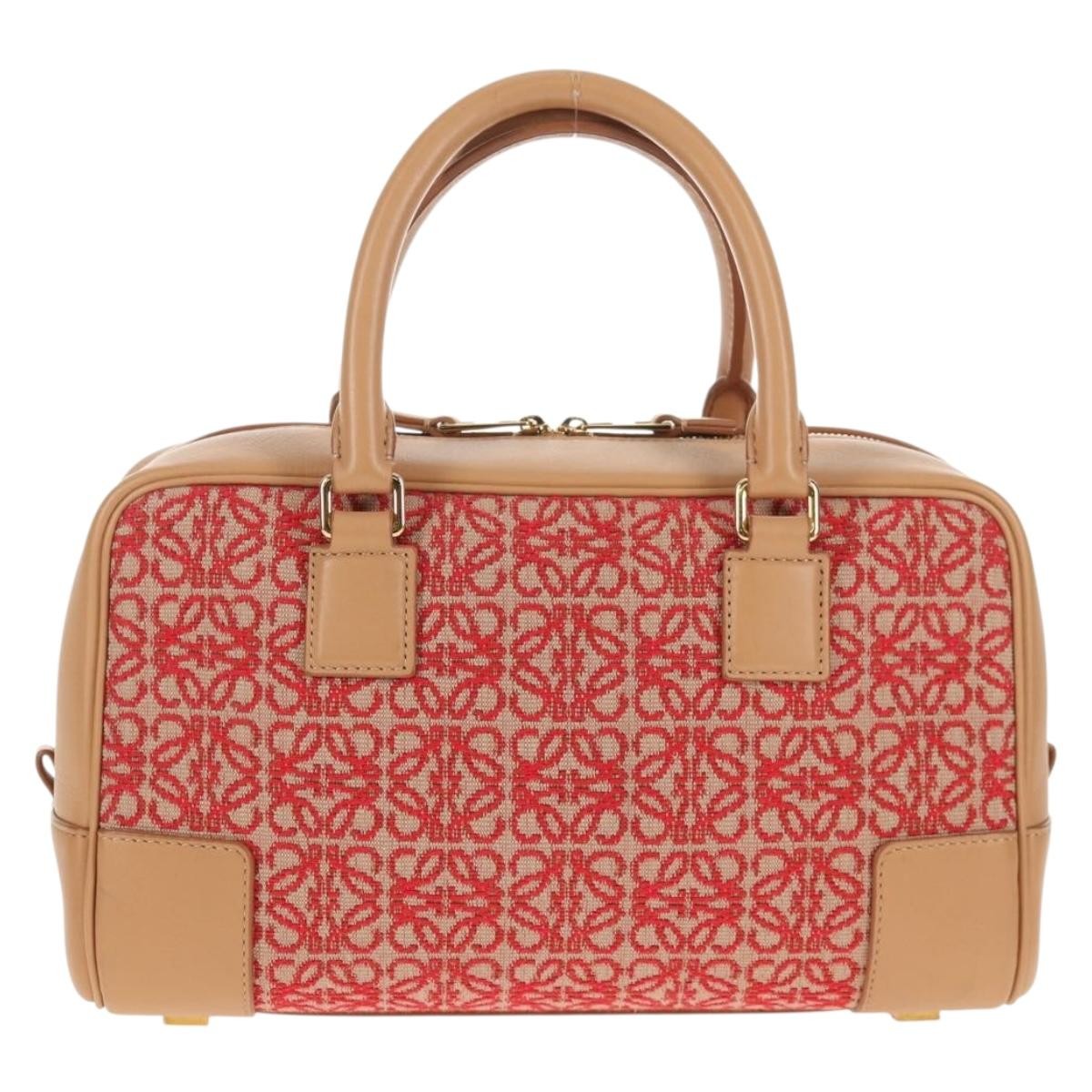 Loewe Amazona Bag Leather and Jacquard Canvas, BEIGE, CANVAS, Handbag