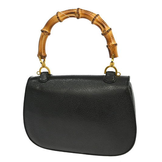 Gucci Vintage Convertible Bamboo Top Handle Bag Leather, BLACK, LEATHER, Handbag