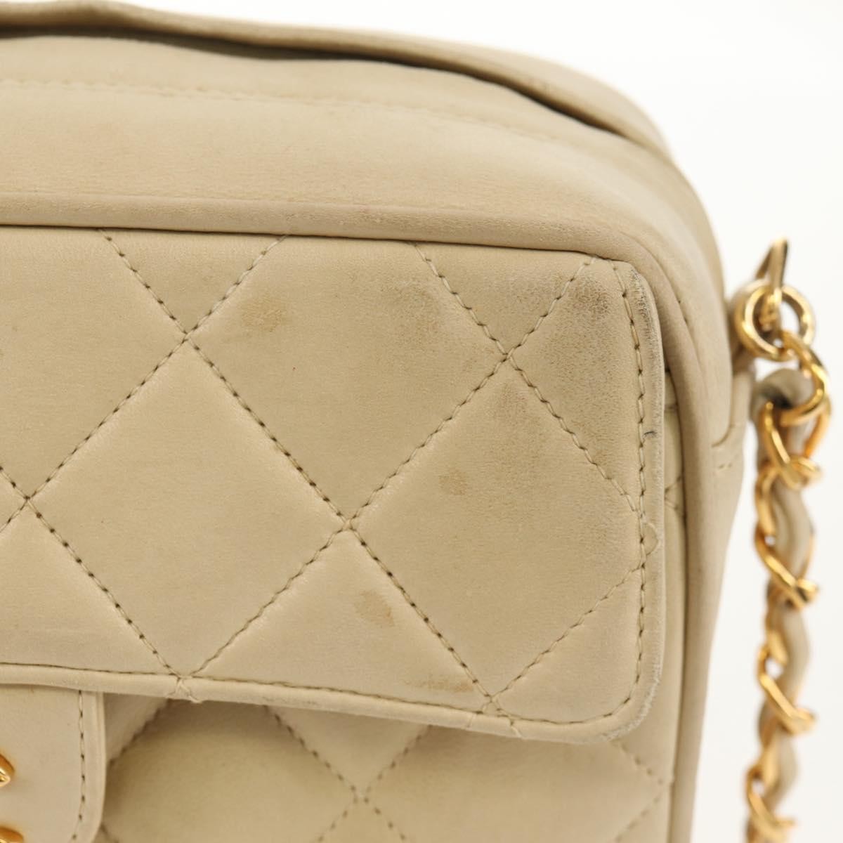 Chanel Chain Flap Shoulder Bag Quilted Lambskin, BEIGE, LEATHER, Shoulder bag