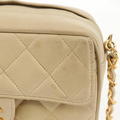 Chanel Chain Flap Shoulder Bag Quilted Lambskin, BEIGE, LEATHER, Shoulder bag