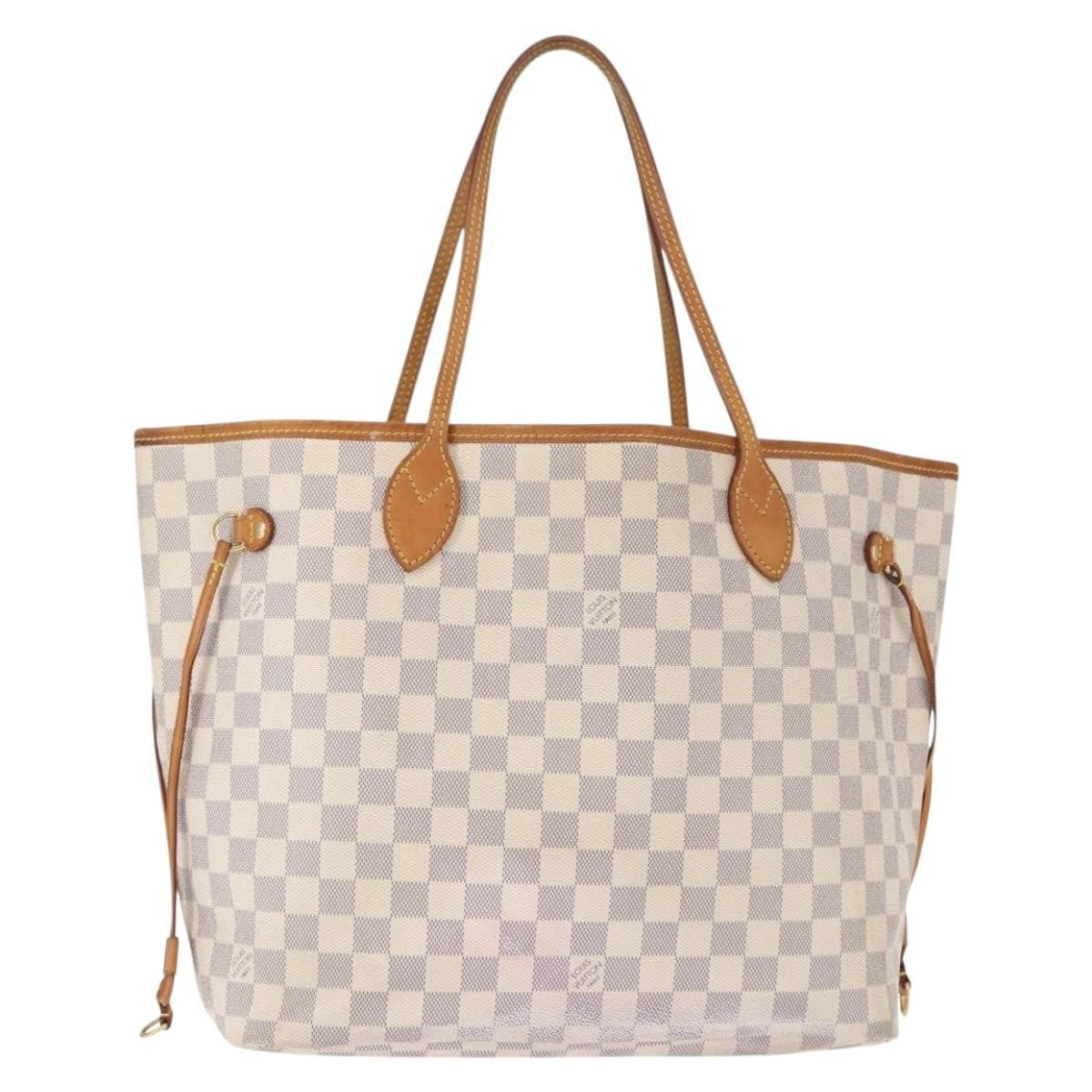 Louis Vuitton Neverfull Tote Damier, WHITE, CANVAS, Tote bag