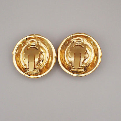 Chanel Vintage Round Clip-On Earrings Metal with Faux Pearl, GOLD, GOLD_PLATED, Earrings