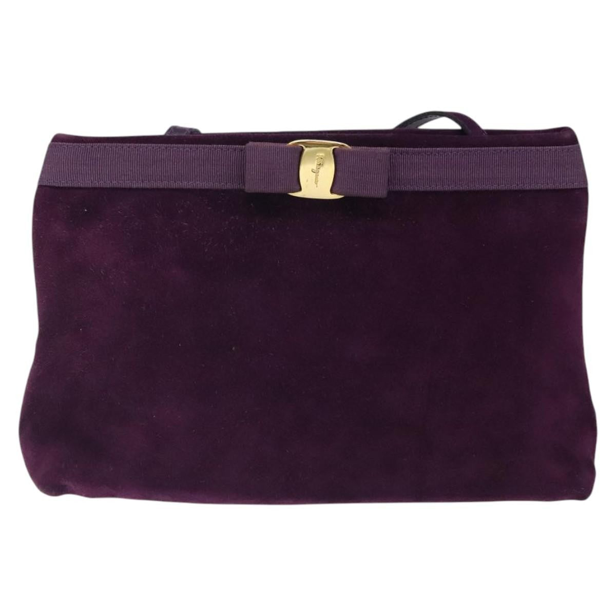 Salvatore Ferragamo Vala Shoulder Bag Suede, PURPLE, SUEDE, Shoulder bag