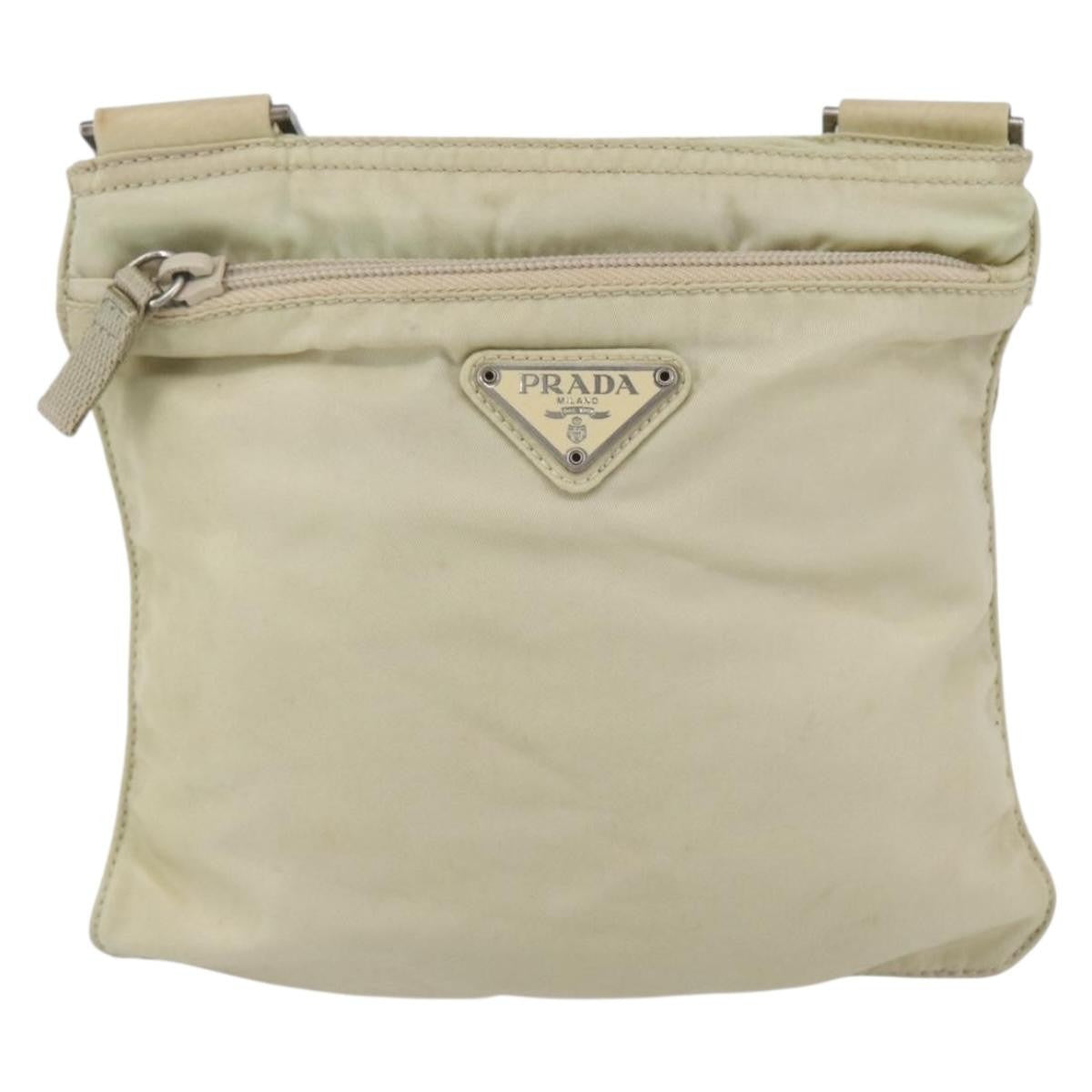 Prada Front Pocket Messenger Bag Tessuto, BEIGE, NYLON, Shoulder bag