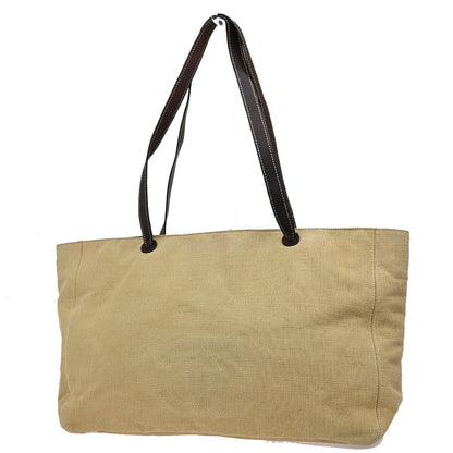Chanel Vintage CC Tote Canvas with Leather, BEIGE, CANVAS, Tote bag
