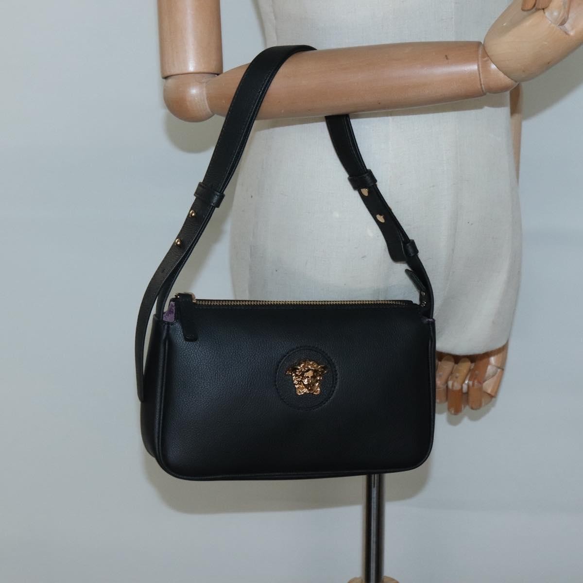 Versace Medusa Shoulder Bag Leather, BLACK, LEATHER, Shoulder bag