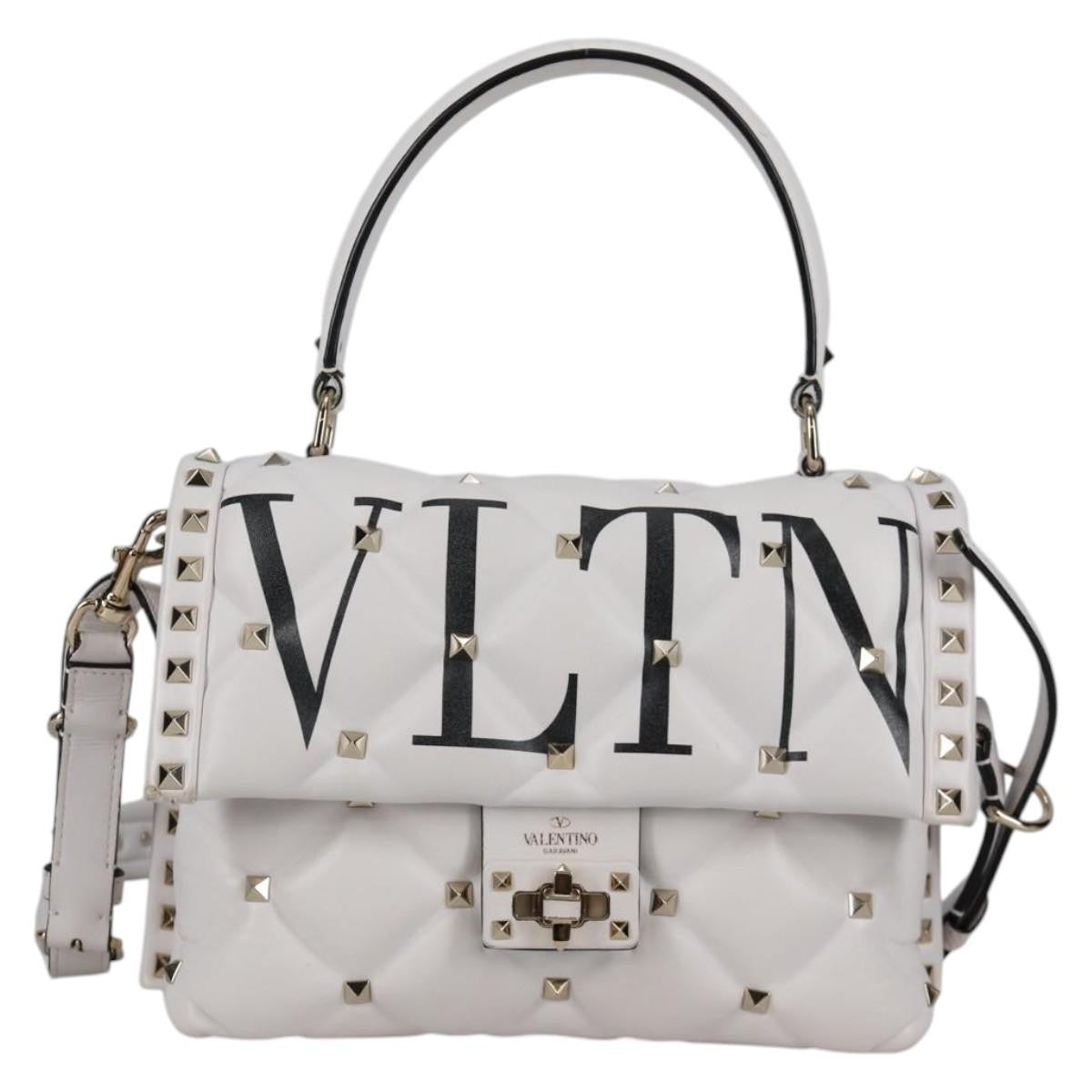 Valentino Garavani VLTN Candystud Top Handle Bag Printed Leather, WHITE, LEATHER, Handbag