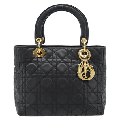 Christian Dior Lady Dior Bag Leather, Black, Leather, Handbag