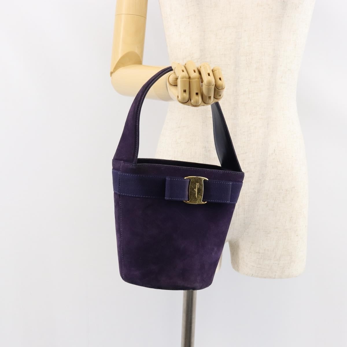 Salvatore Ferragamo Vara Bow Top Handle Bucket Bag Suede, PURPLE, SUEDE, Handbag