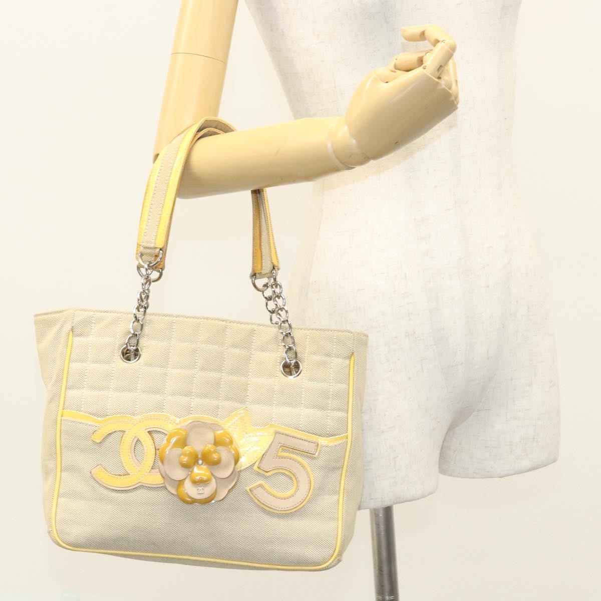 Chanel Camellia No.5 Tote Canvas, BEIGE, CANVAS, Tote bag