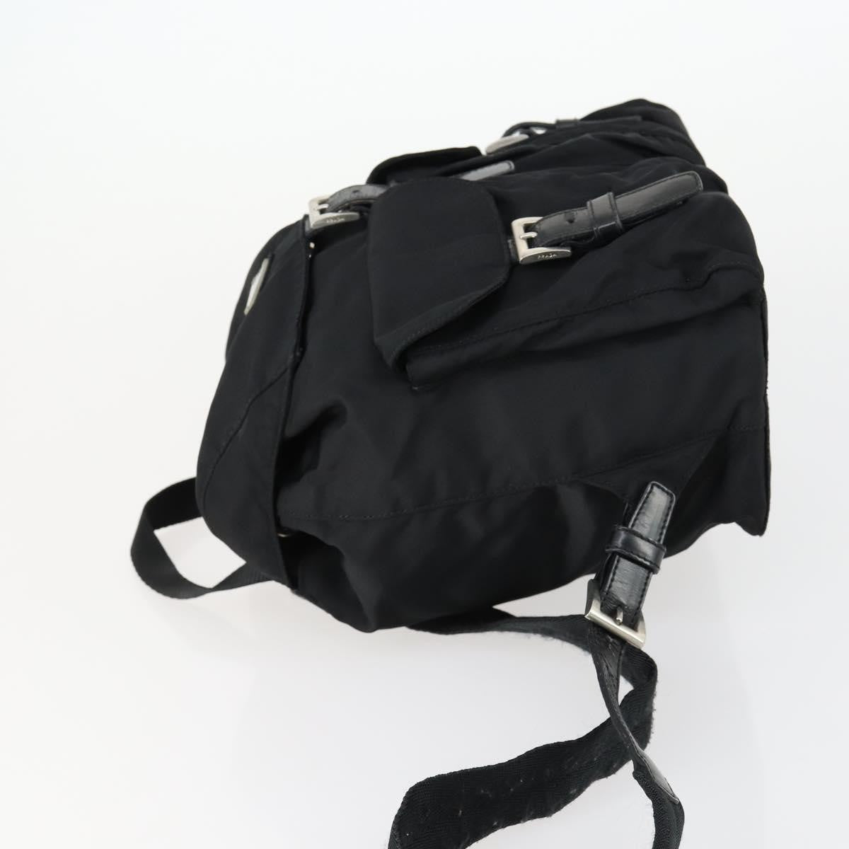 Prada Vela Double Front Pocket Backpack Tessuto with Saffiano Leather, BLACK, NYLON, Backpack
