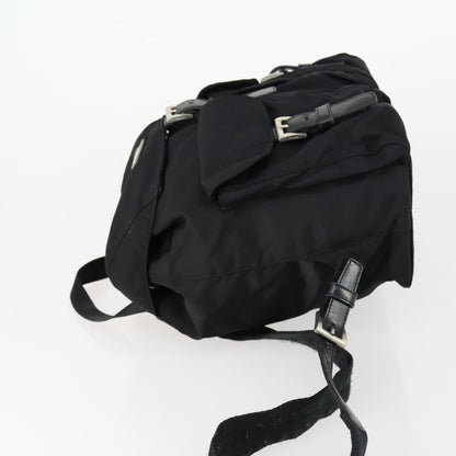 Prada Vela Double Front Pocket Backpack Tessuto with Saffiano Leather, BLACK, NYLON, Backpack