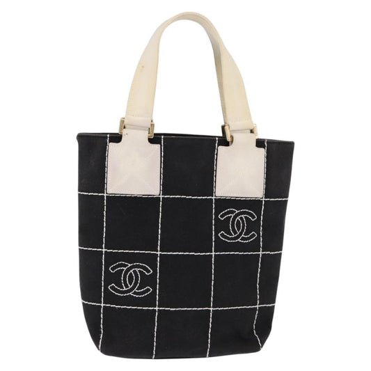 Chanel Chocolate Bar CC Logo Tote Canvas, BLACK, CANVAS, Tote bag