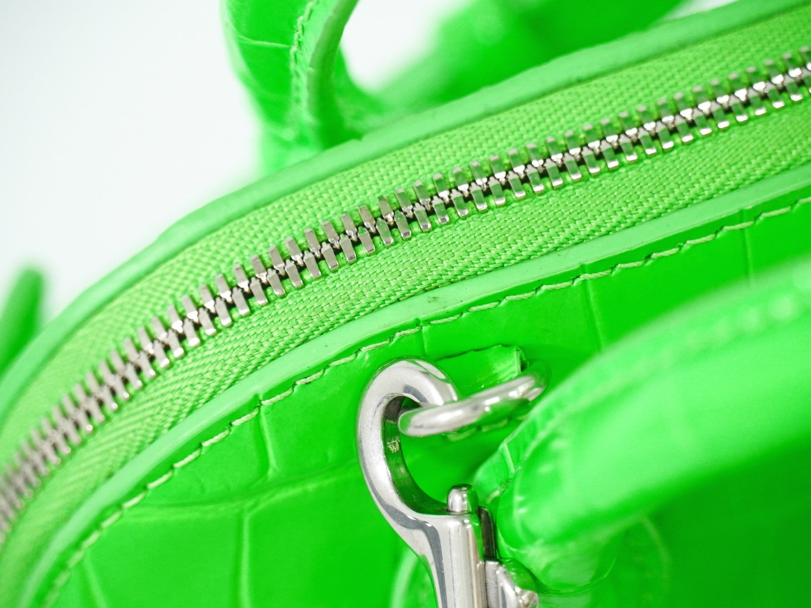 Balenciaga Logo Ville Bag Crocodile Embossed Leather, GREEN, LEATHER, Handbag