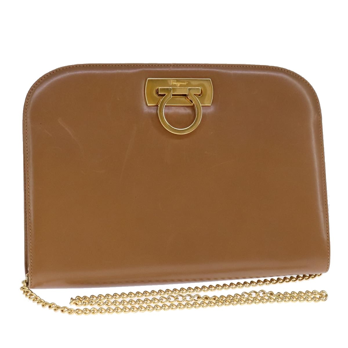 Salvatore Ferragamo Vintage Gancini Chain Shoulder Bag Leather, BEIGE, LEATHER, Shoulder bag
