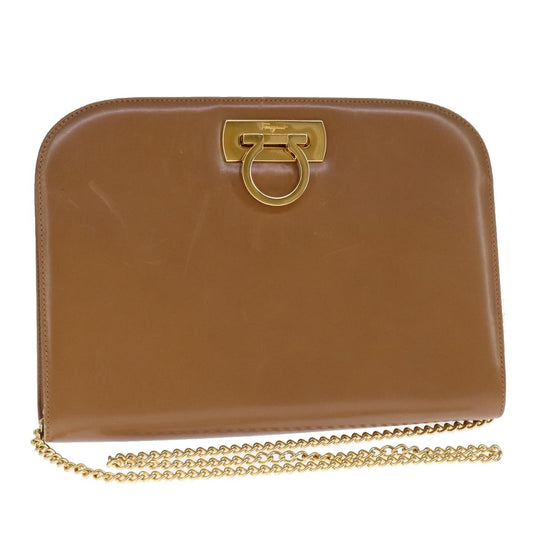 Salvatore Ferragamo Vintage Gancini Chain Shoulder Bag Leather, BEIGE, LEATHER, Shoulder bag