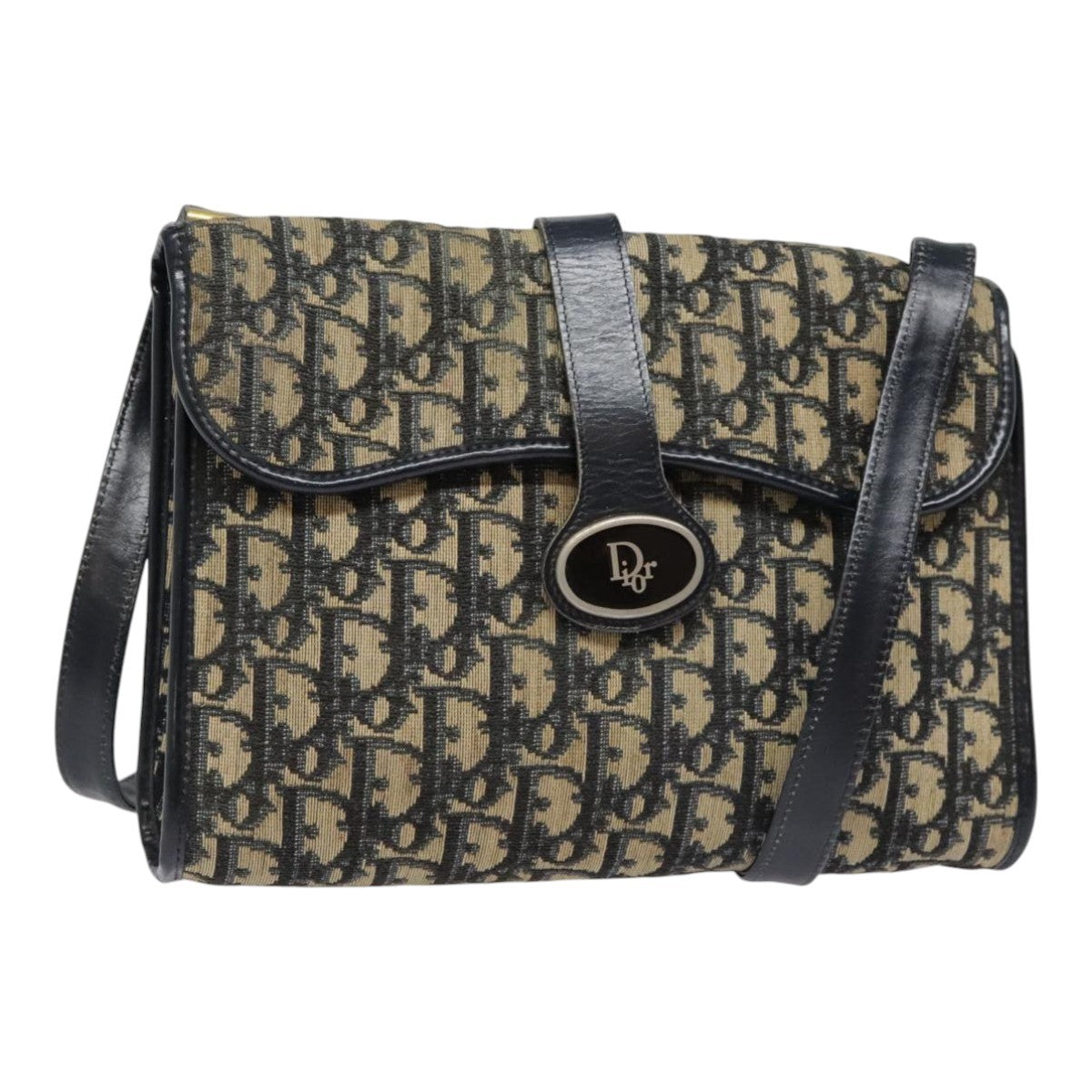 Christian Dior Vintage Flap Crossbody Bag Canvas, NAVY, CANVAS, Shoulder bag