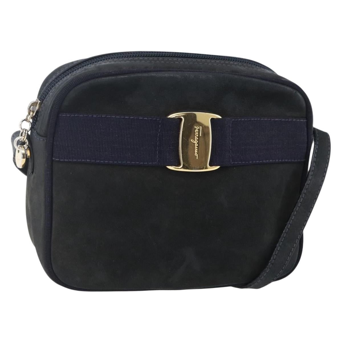 Salvatore Ferragamo Vala Shoulder Bag Suede, NAVY, SUEDE, Shoulder bag