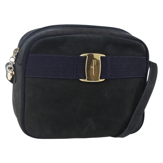 Salvatore Ferragamo Vala Shoulder Bag Suede, NAVY, SUEDE, Shoulder bag