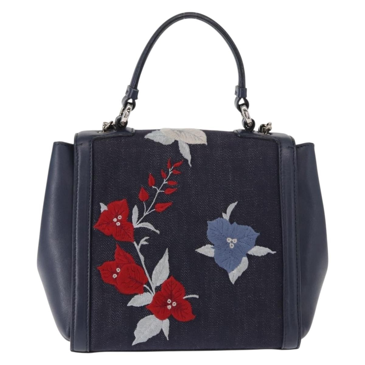 Salvatore Ferragamo Vala Handbag Leather, NAVY, DENIM_JEANS, Handbag