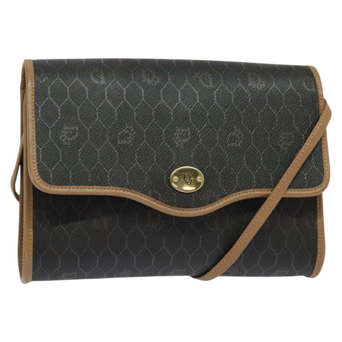 Christian Dior Vintage Honeycomb Flap Crossbody Bag Coated Canvas, BLACK, CANVAS, Crossbody bag