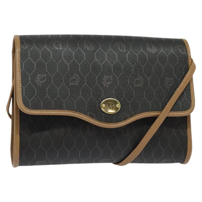 Christian Dior Vintage Honeycomb Flap Crossbody Bag Coated Canvas, BLACK, CANVAS, Crossbody bag