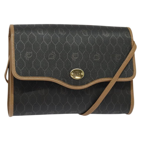 Christian Dior Vintage Honeycomb Flap Crossbody Bag Coated Canvas, BLACK, CANVAS, Crossbody bag