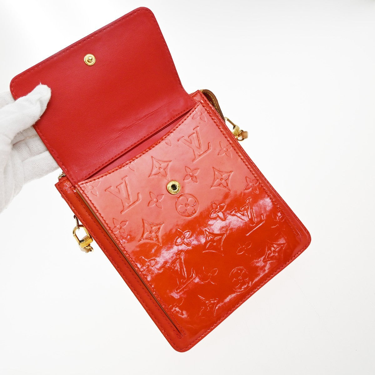 Louis Vuitton Mott Handbag Monogram Vernis, RED, PATENT_LEATHER, Clutche & pouche