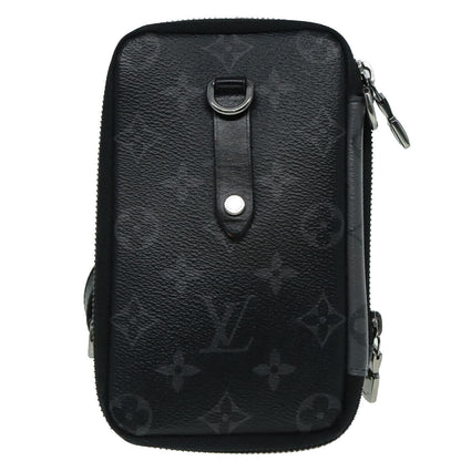 Louis Vuitton Double Phone Pouch Reverse Monogram Eclipse Canvas, GRAY, CANVAS, Tech accessory