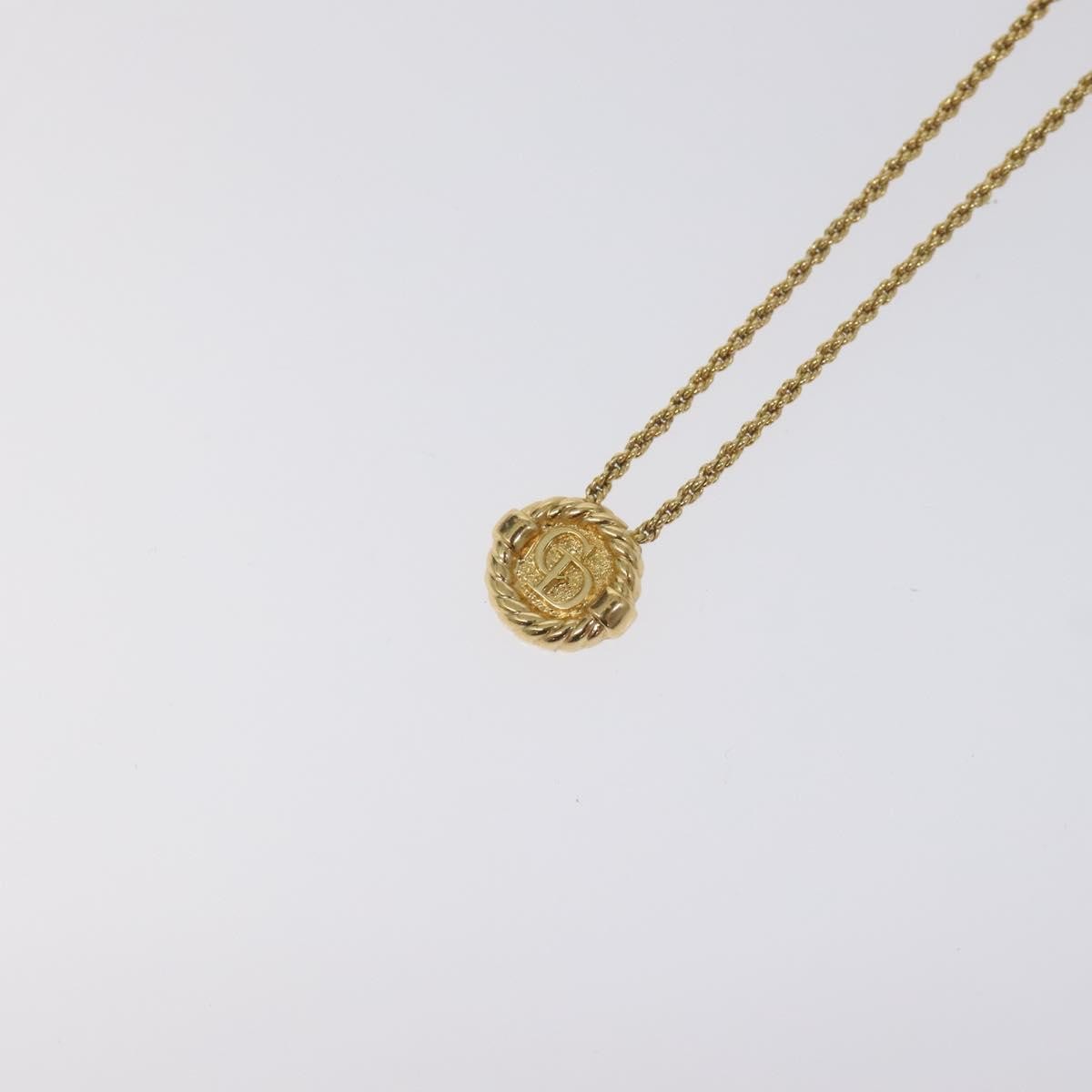 Christian Dior Vintage Logo Round Pendant Necklace Metal, GOLD, METAL, Necklace