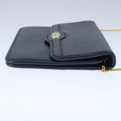 Christian Dior Vintage CD Chain Flap Shoulder Bag Leather, NAVY, LEATHER, Shoulder bag