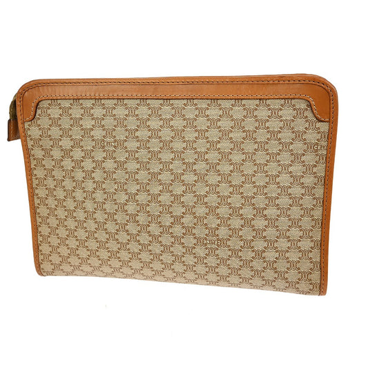 Celine Macadam Pochette Canvas and Leather, BEIGE, CANVAS, Clutche & pouche