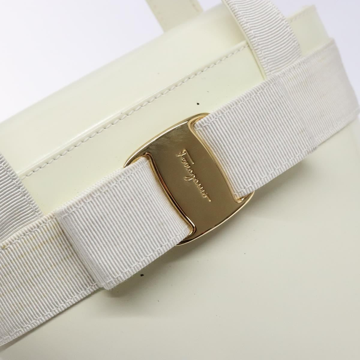 Salvatore Ferragamo Vara Bow Top Handle Bucket Bag Patent Leather, WHITE, PATENT_LEATHER, Handbag