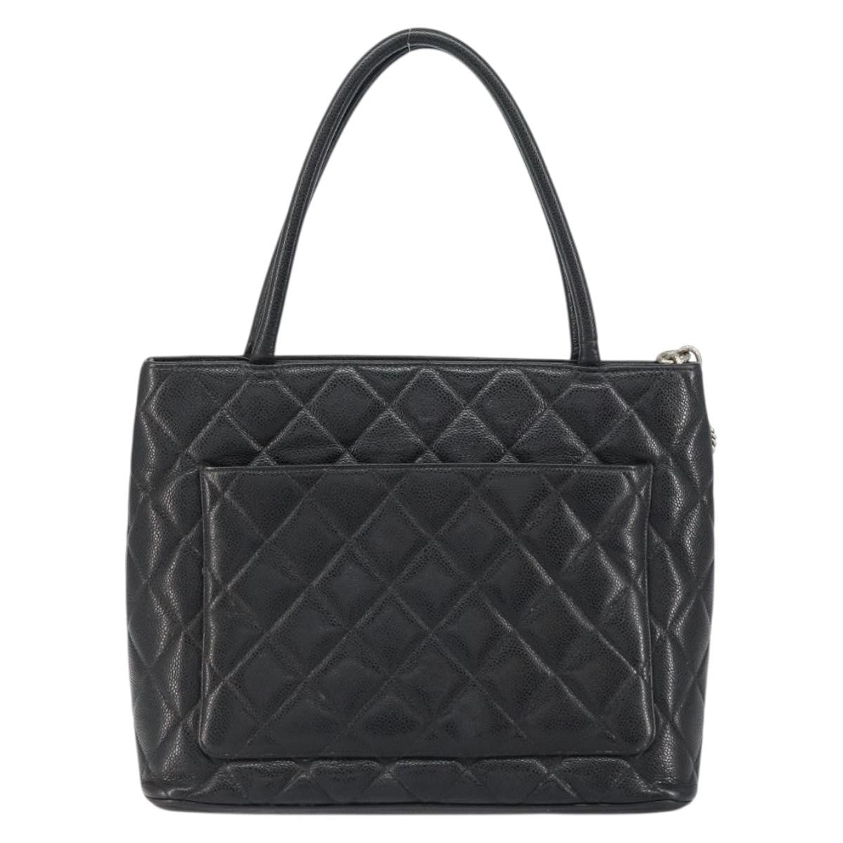 Chanel Medallion Tote Quilted Caviar, BLACK, LEATHER, Tote bag