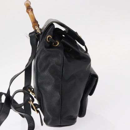 Gucci Vintage Bamboo Backpack Leather, BLACK, LEATHER, Backpack