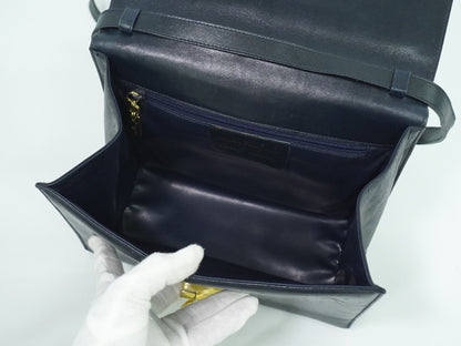 Salvatore Ferragamo Gancini Shoulder Bag Leather, NAVY, LEATHER, Shoulder bag