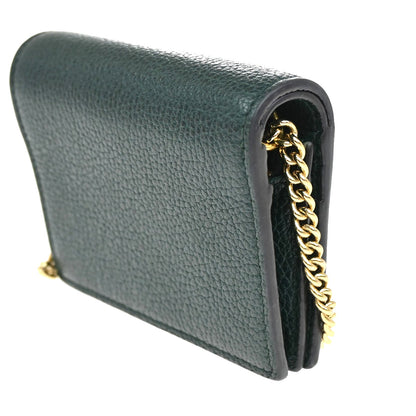 Gucci Zumi Chain Card Case Leather, GREEN, LEATHER, Wallets